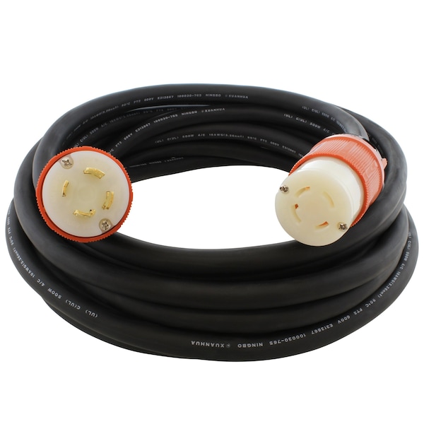 Ac Works SOOW Extension Cord, 10 AWG, Indoor/Outdoor, 10/4, 1 Outlets, L16-30R, Black, Rubber, L16-30P L1630PR-010 - main